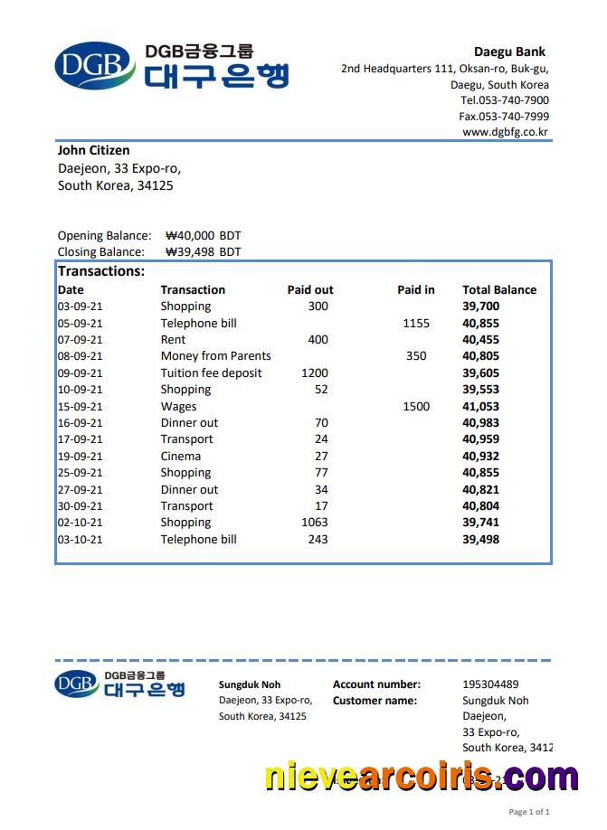 South Korea Daegu Bank excel